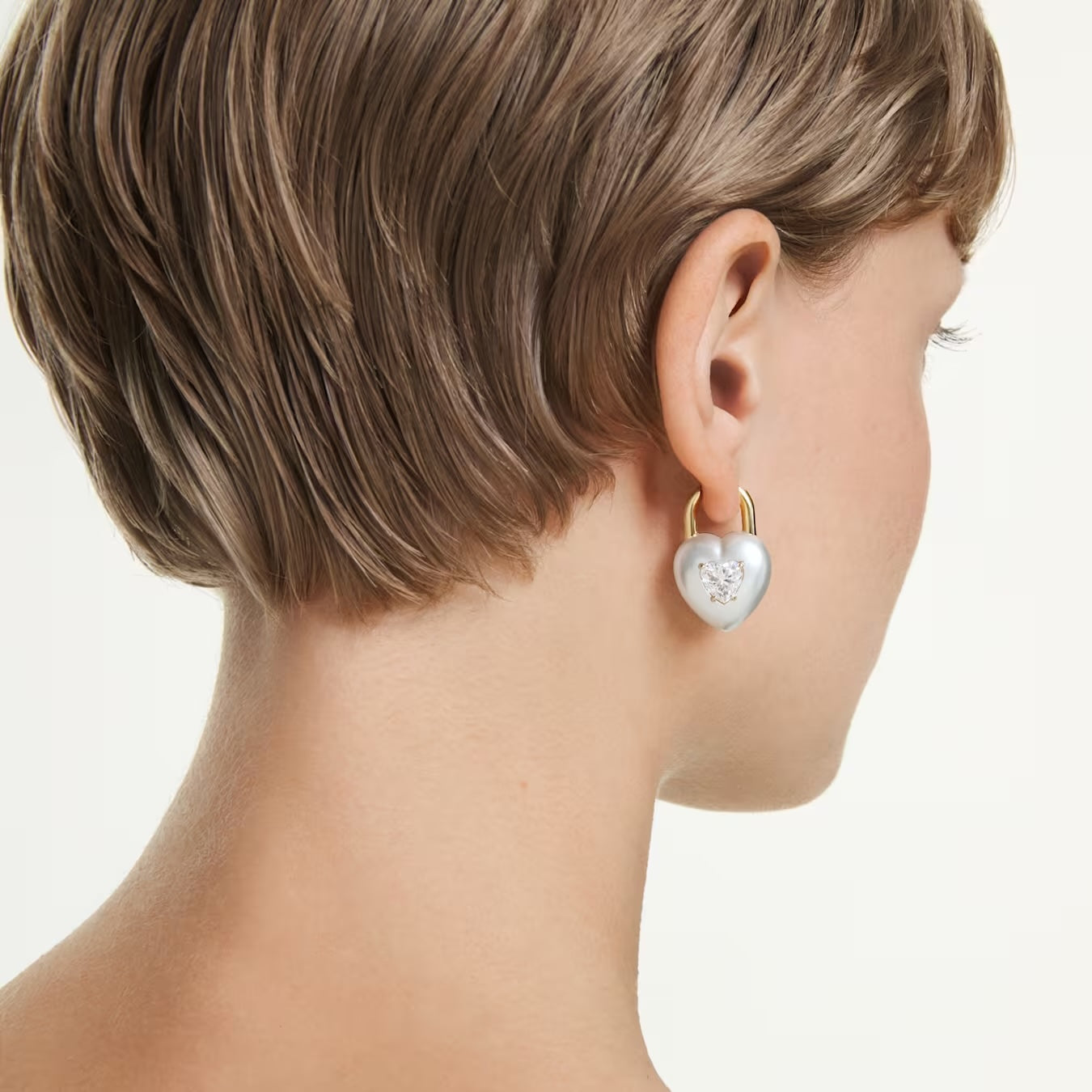 Idyllia drop earrings Mixed cuts, Heart, White, Gold-tone plated 5737297