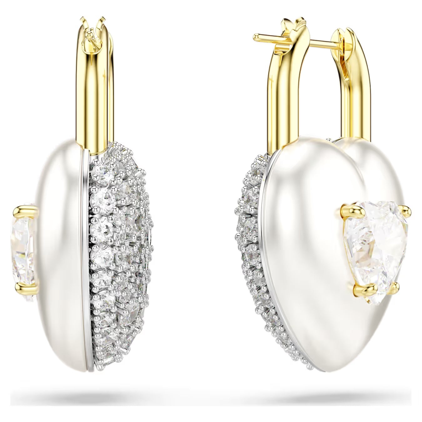 Idyllia drop earrings Mixed cuts, Heart, White, Gold-tone plated 5737297