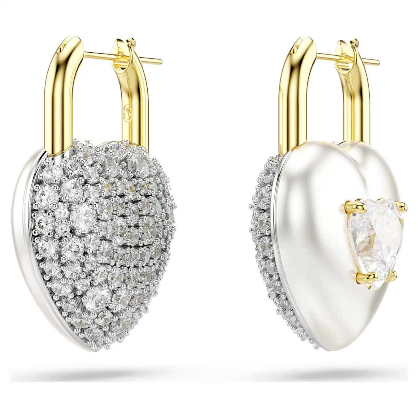 Idyllia drop earrings Mixed cuts, Heart, White, Gold-tone plated 5737297