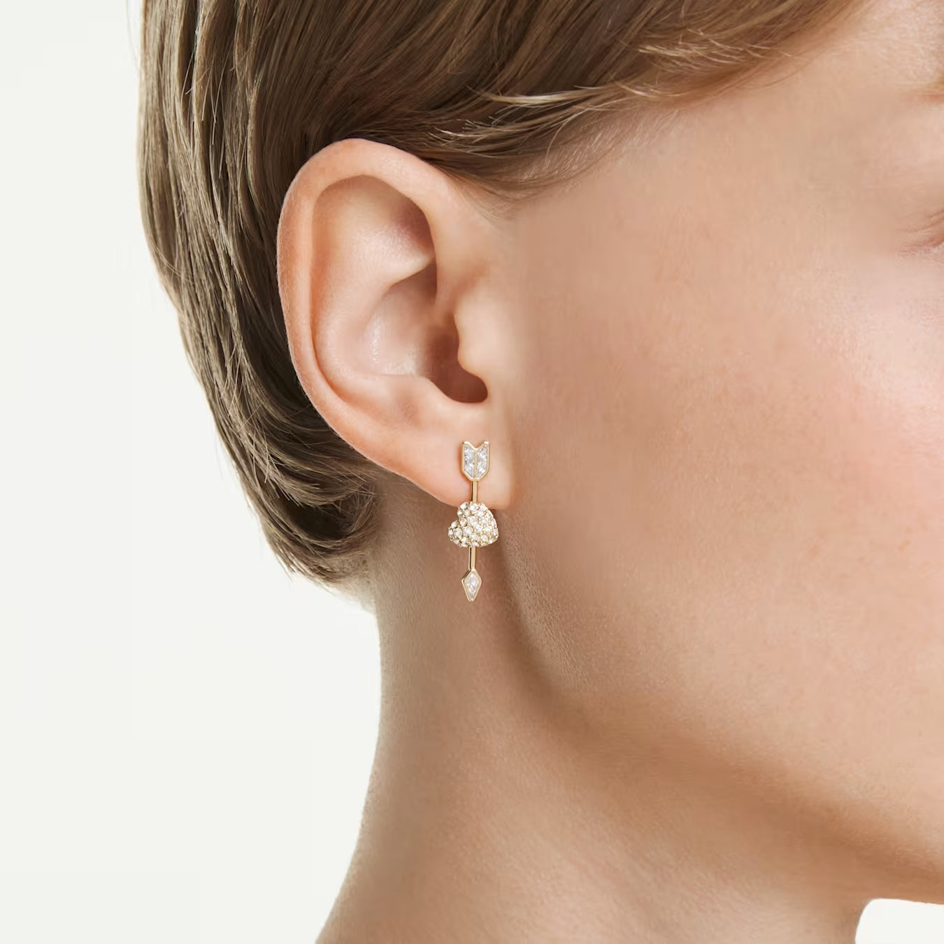 Idyllia drop earrings Mixed cuts, Heart with arrow, White, Gold-tone plated 5737295