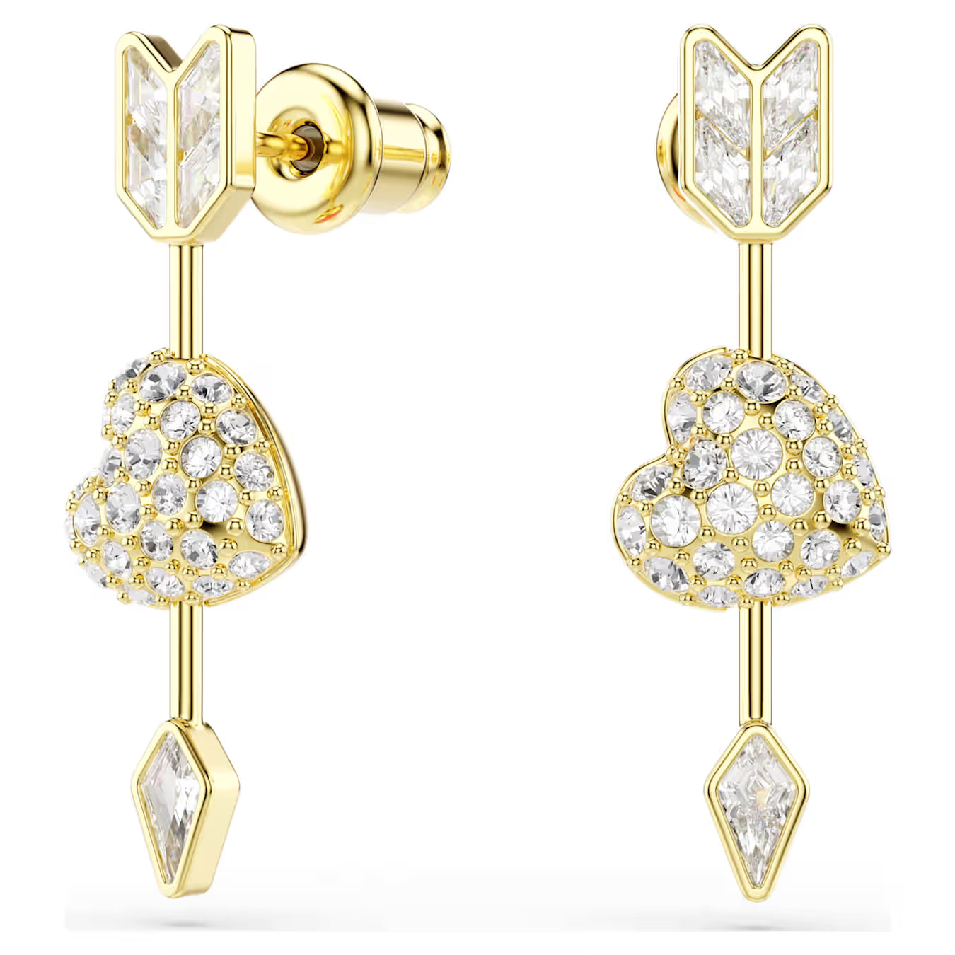 Idyllia drop earrings Mixed cuts, Heart with arrow, White, Gold-tone plated 5737295