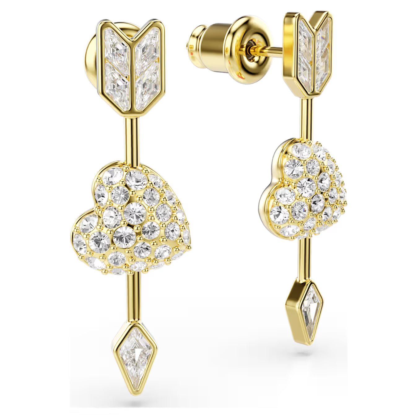 Idyllia drop earrings Mixed cuts, Heart with arrow, White, Gold-tone plated 5737295