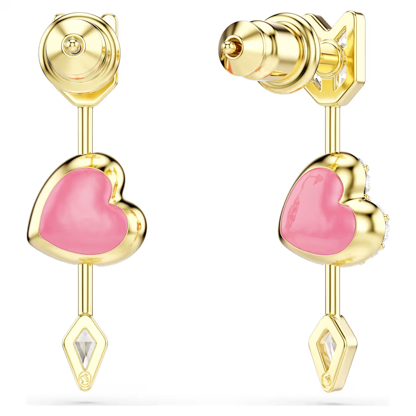 Idyllia drop earrings Mixed cuts, Heart with arrow, White, Gold-tone plated 5737295