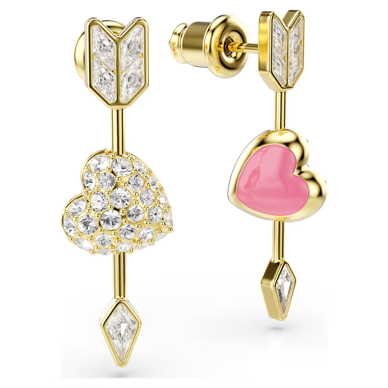 Idyllia drop earrings Mixed cuts, Heart with arrow, White, Gold-tone plated 5737295