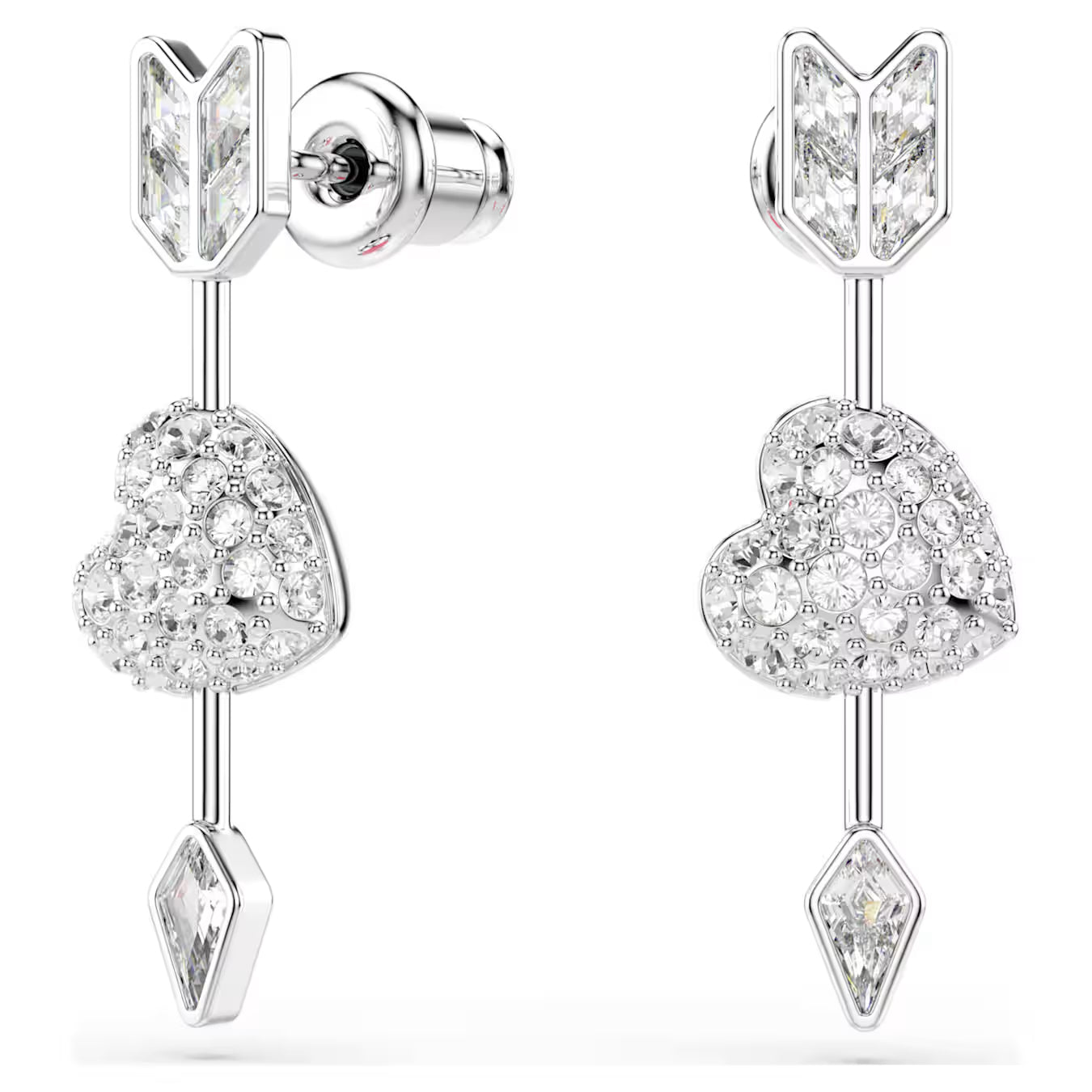 Idyllia drop earrings Mixed cuts, Heart with arrow, White, Rhodium plated 5749602