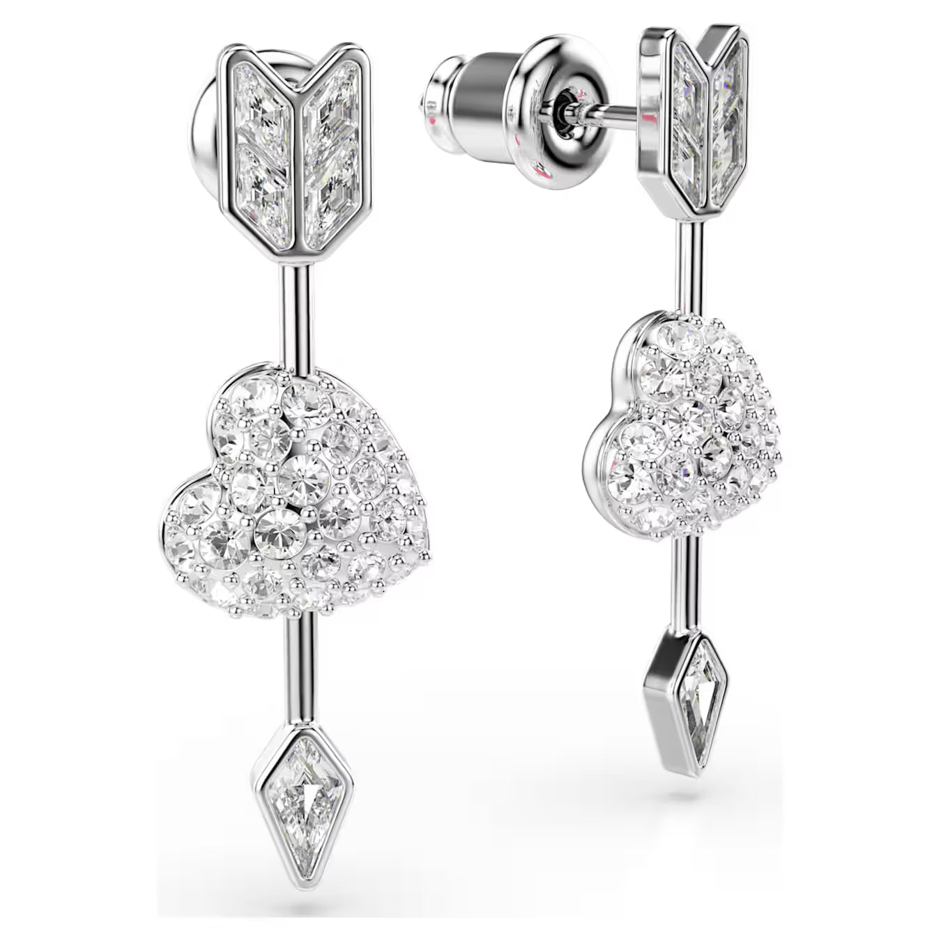 Idyllia drop earrings Mixed cuts, Heart with arrow, White, Rhodium plated 5749602