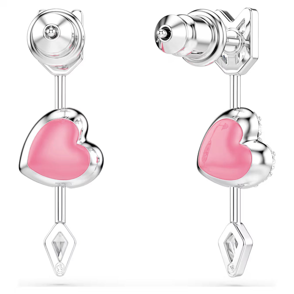Idyllia drop earrings Mixed cuts, Heart with arrow, White, Rhodium plated 5749602
