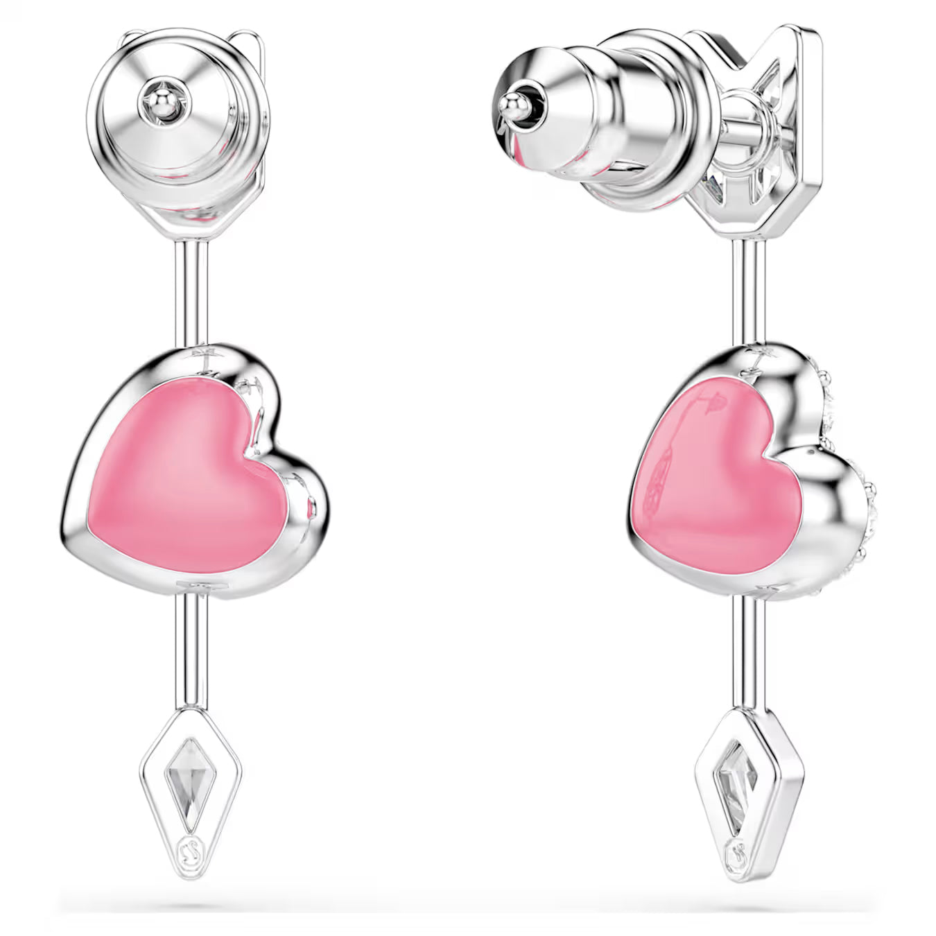 Idyllia drop earrings Mixed cuts, Heart with arrow, White, Rhodium plated 5749602