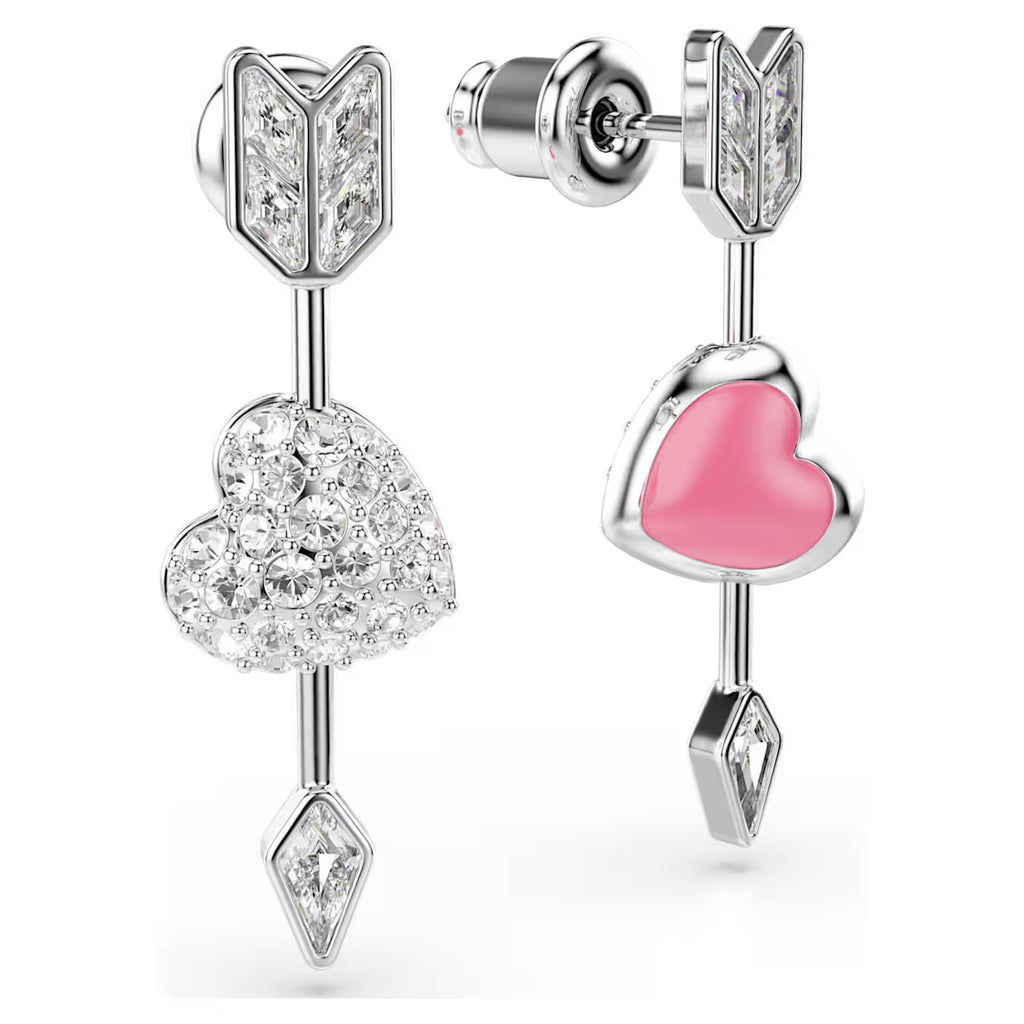 Idyllia drop earrings Mixed cuts, Heart with arrow, White, Rhodium plated 5749602