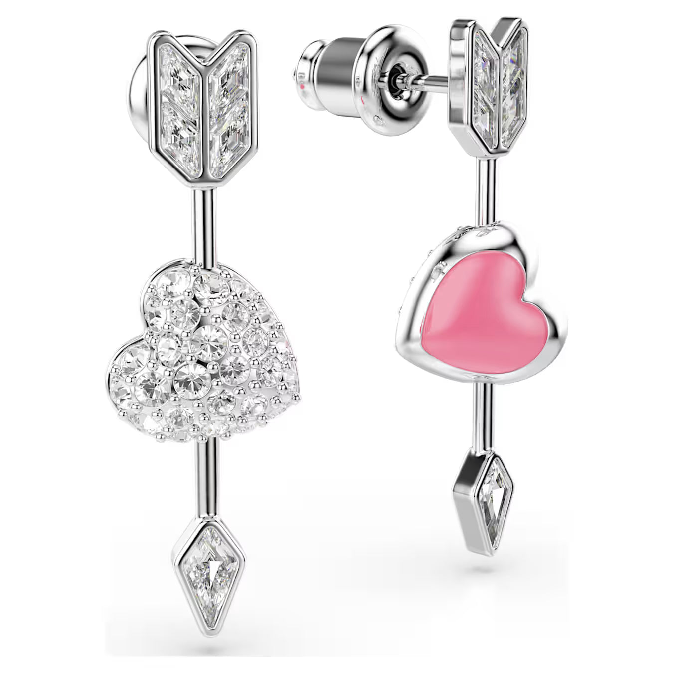 Idyllia drop earrings Mixed cuts, Heart with arrow, White, Rhodium plated 5749602