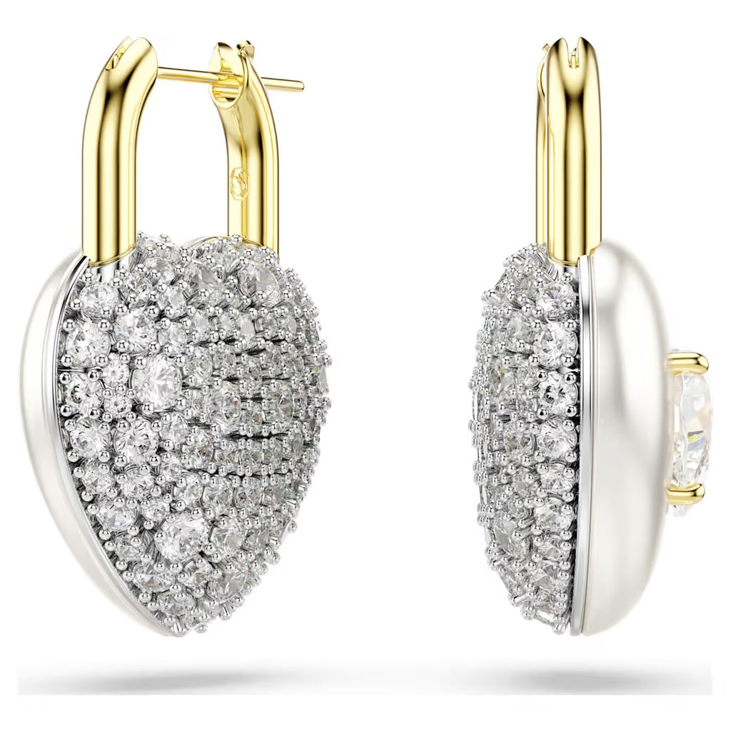 Idyllia drop earrings Mixed cuts, Heart, White, Gold-tone plated 5737297