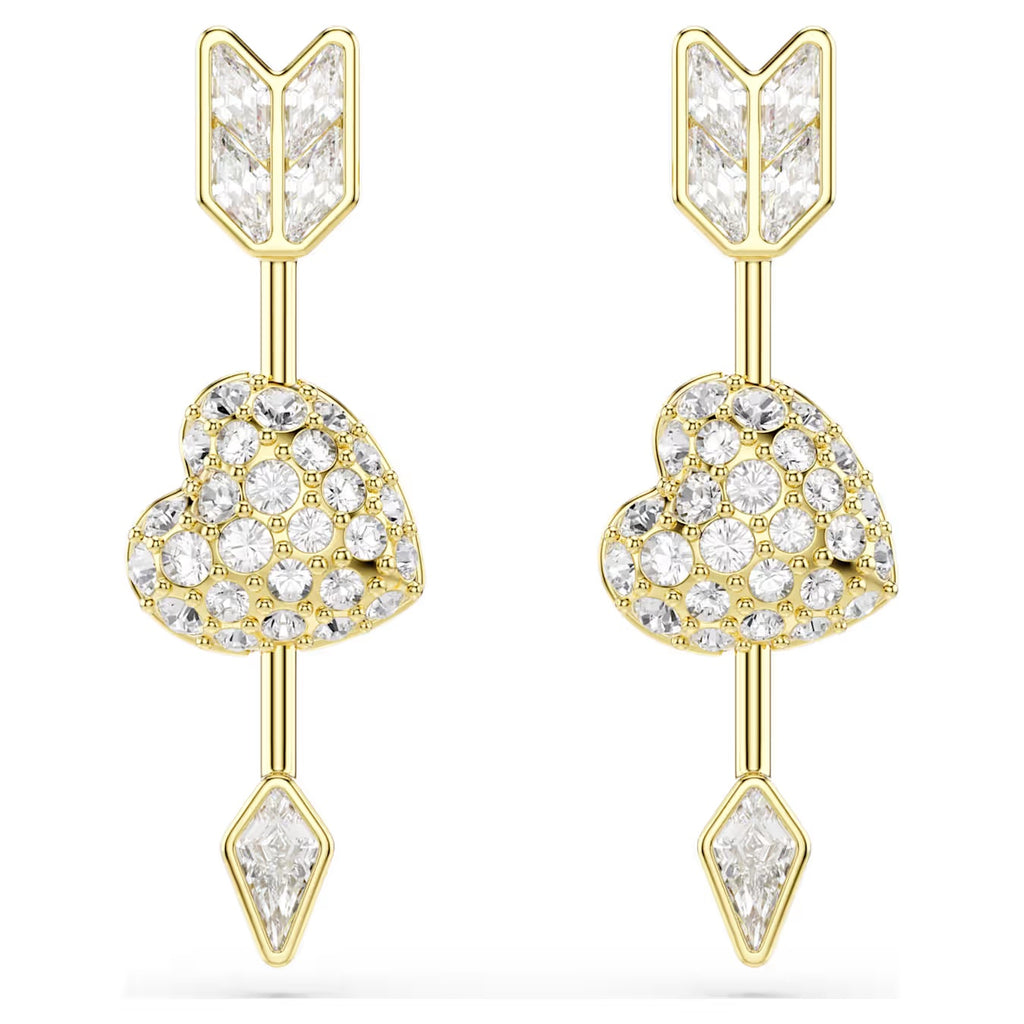 Idyllia drop earrings Mixed cuts, Heart with arrow, White, Gold-tone plated 5737295