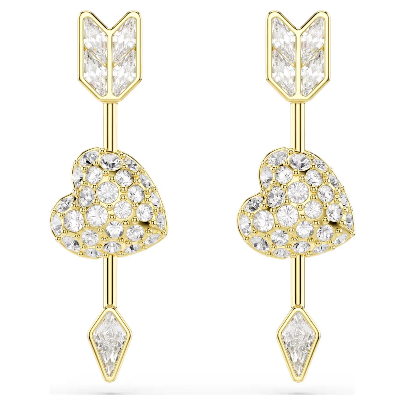 Idyllia drop earrings Mixed cuts, Heart with arrow, White, Gold-tone plated 5737295