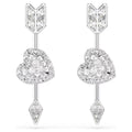 Idyllia drop earrings Mixed cuts, Heart with arrow, White, Rhodium plated 5749602