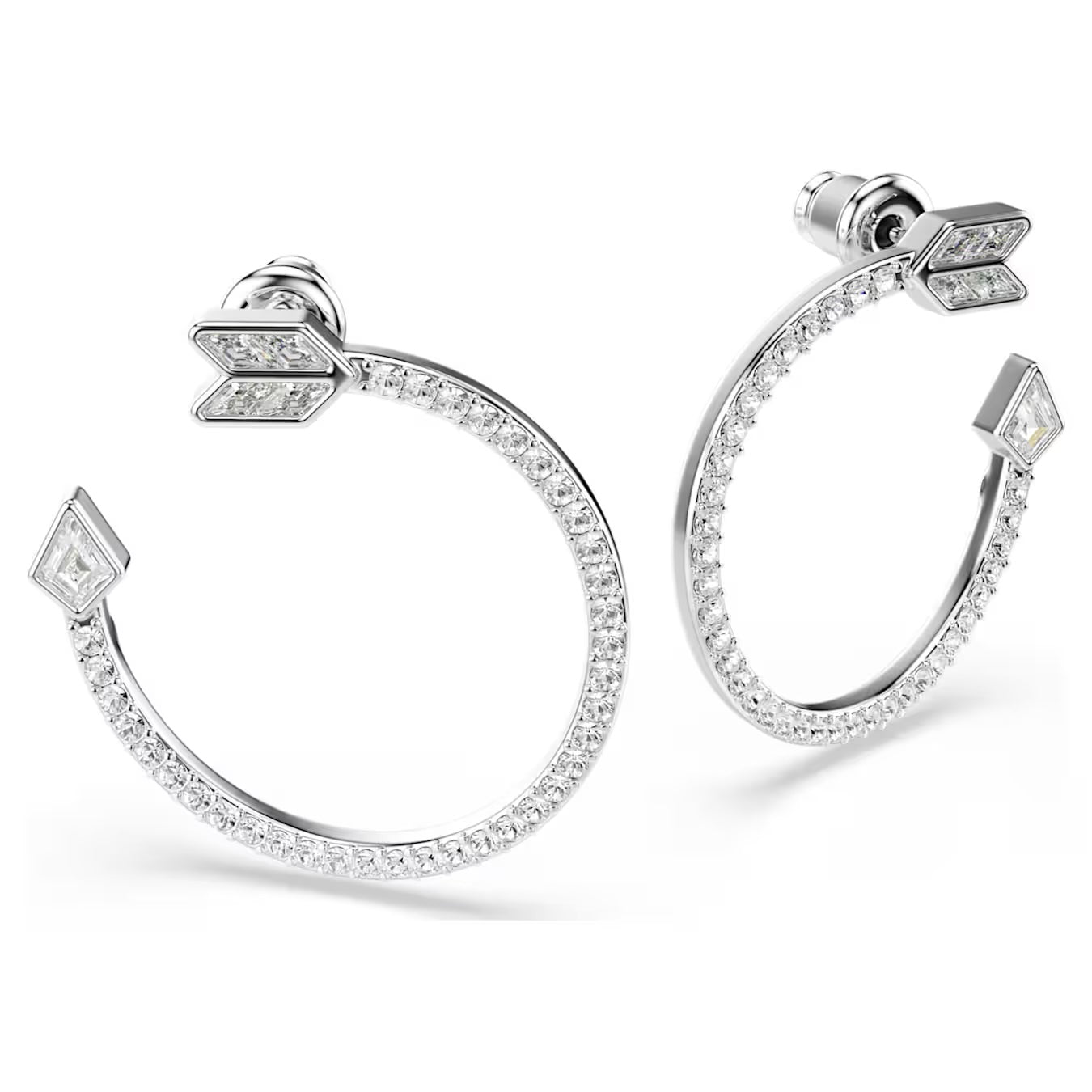 Idyllia hoop earrings Mixed cuts, Arrow, White, Rhodium plated 5741522