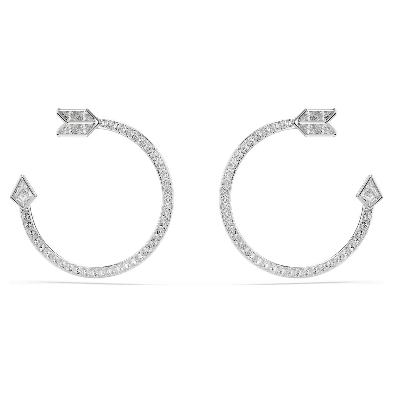 Idyllia hoop earrings Mixed cuts, Arrow, White, Rhodium plated 5741522