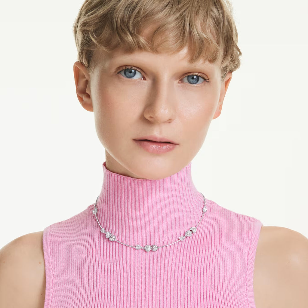 Idyllia necklace Heart with arrow, White, Rhodium plated 5743411