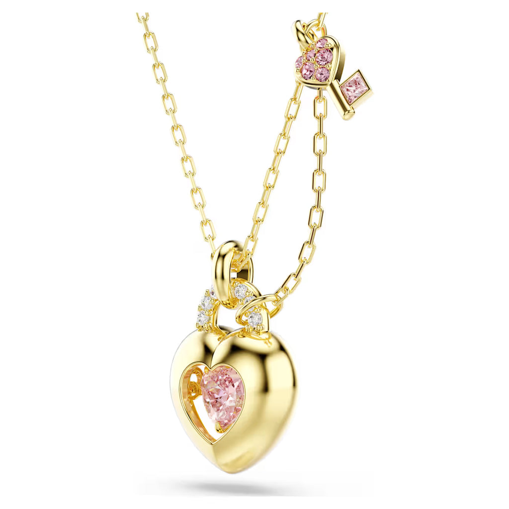 Idyllia pendant Mixed cuts, Heart, key, Pink, Gold-tone plated 5737288