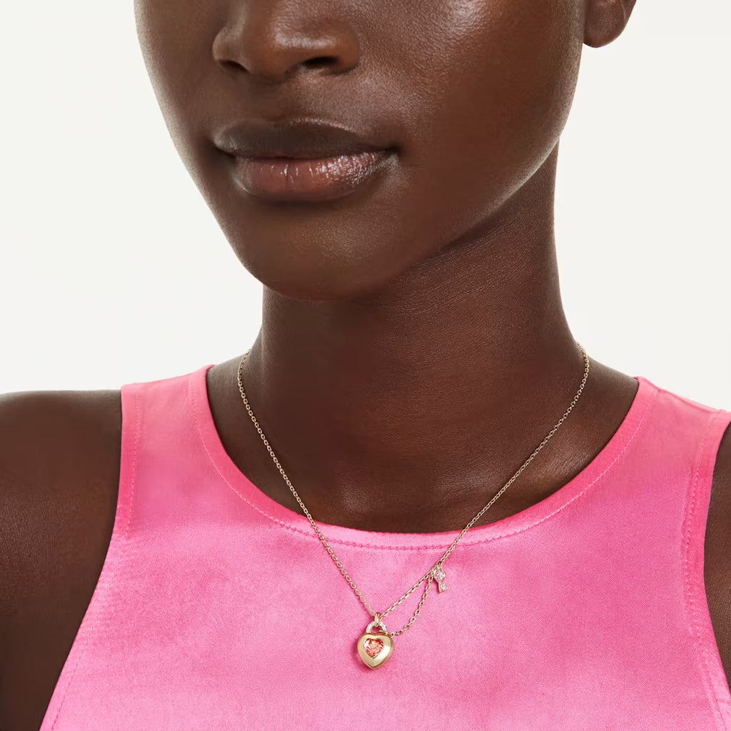 Idyllia pendant Mixed cuts, Heart, key, Pink, Gold-tone plated 5737288