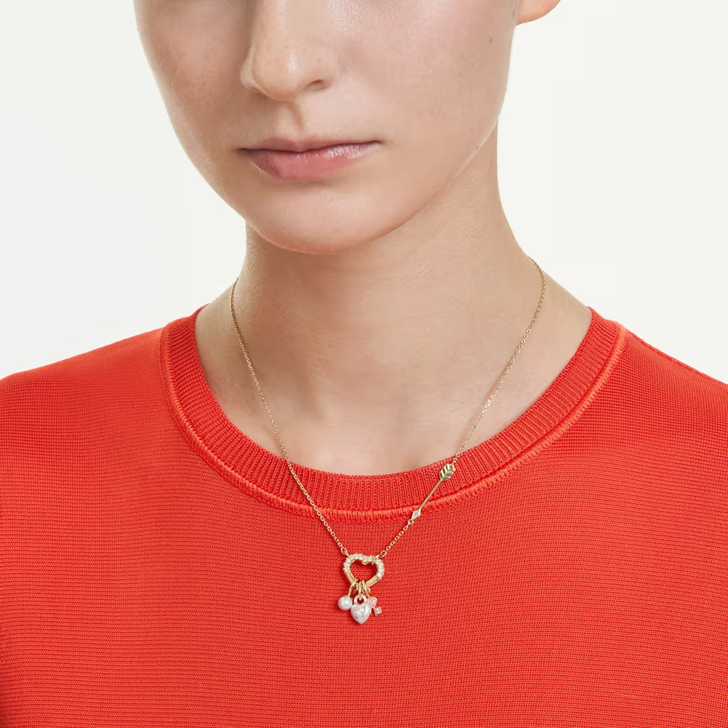 Idyllia pendant Mixed cuts, Heart, key, Pink, Gold-tone plated 5737290