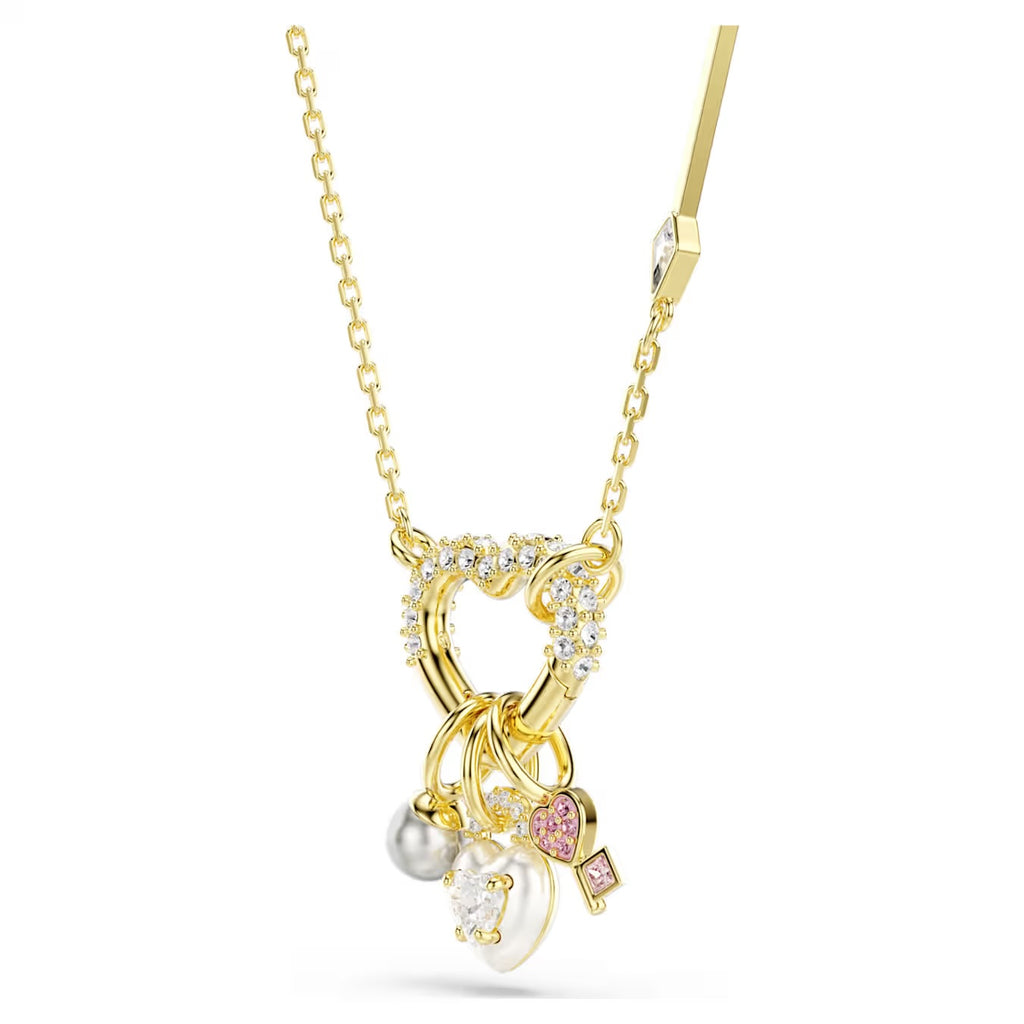 Idyllia pendant Mixed cuts, Heart, key, Pink, Gold-tone plated 5737290