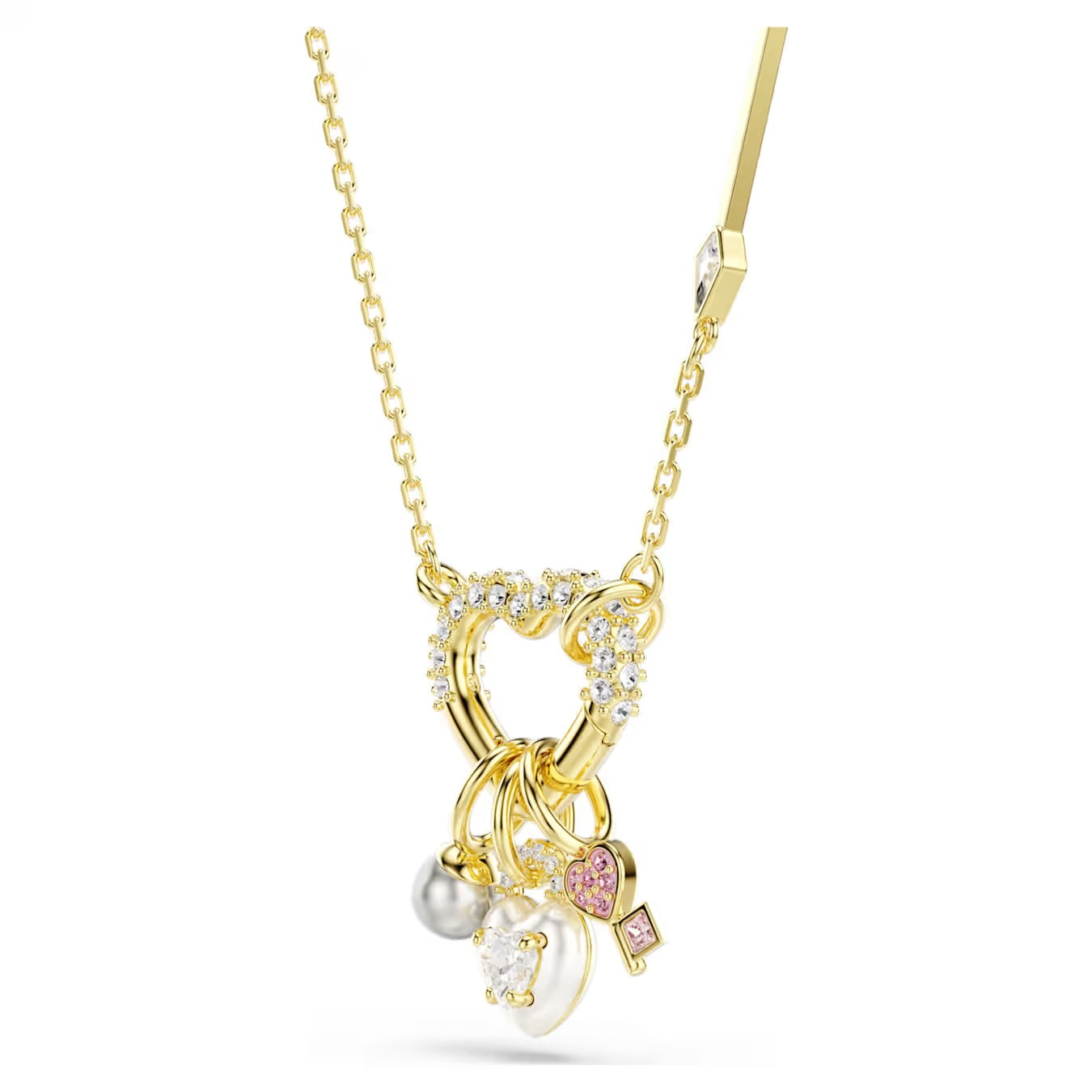 Idyllia pendant Mixed cuts, Heart, key, Pink, Gold-tone plated 5737290