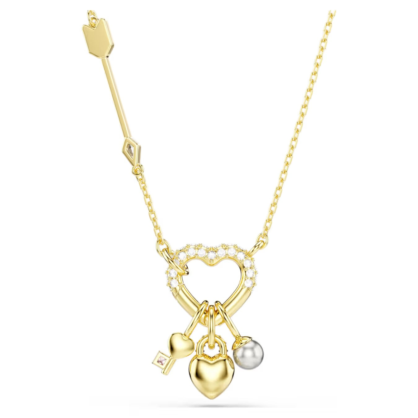 Idyllia pendant Mixed cuts, Heart, key, Pink, Gold-tone plated 5737290