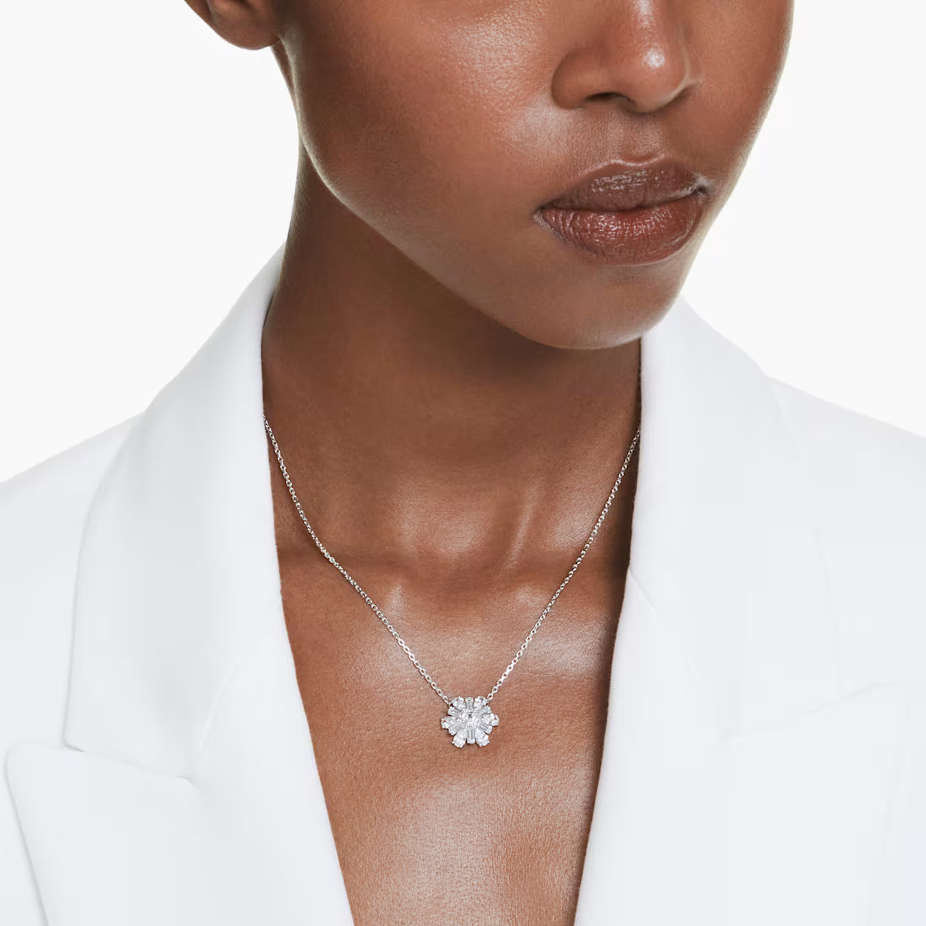 Idyllia pendant Mixed cuts, Snowflake, White, Rhodium plated 5691484