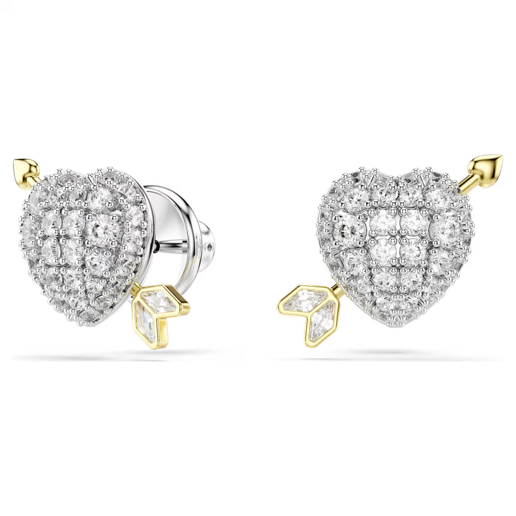 Idyllia stud earrings Mixed cuts, Heart with arrow, White, Mixed metal finish  5737298