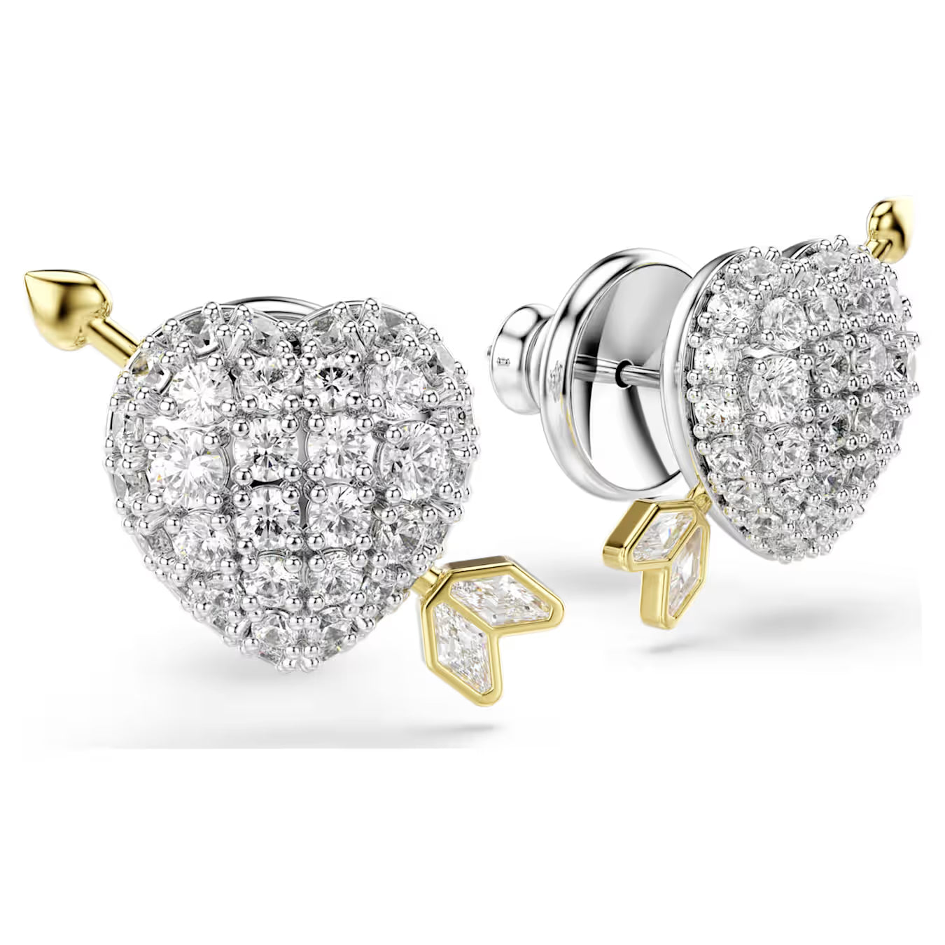 Idyllia stud earrings Mixed cuts, Heart with arrow, White, Mixed metal finish  5737298