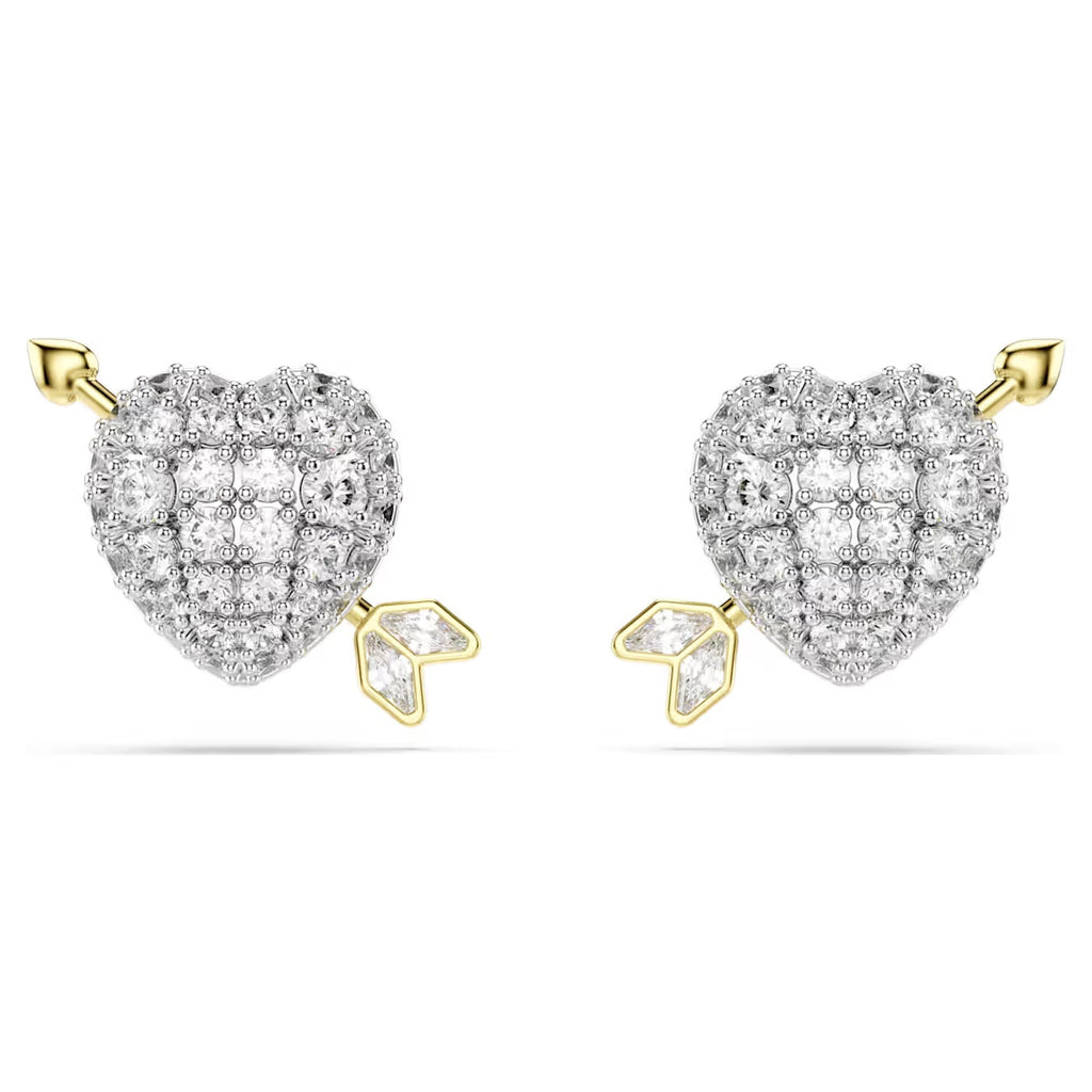 Idyllia stud earrings Mixed cuts, Heart with arrow, White, Mixed metal finish  5737298