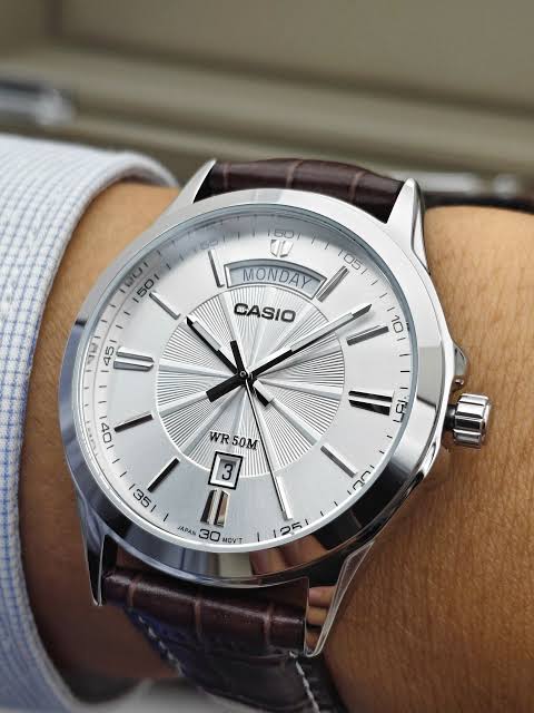 Casio Analogue, Silver Face, Brown Leather Band MTP1381L-7A