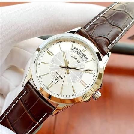 Casio Analogue, Silver Face, Brown Leather Band MTP1381L-7A