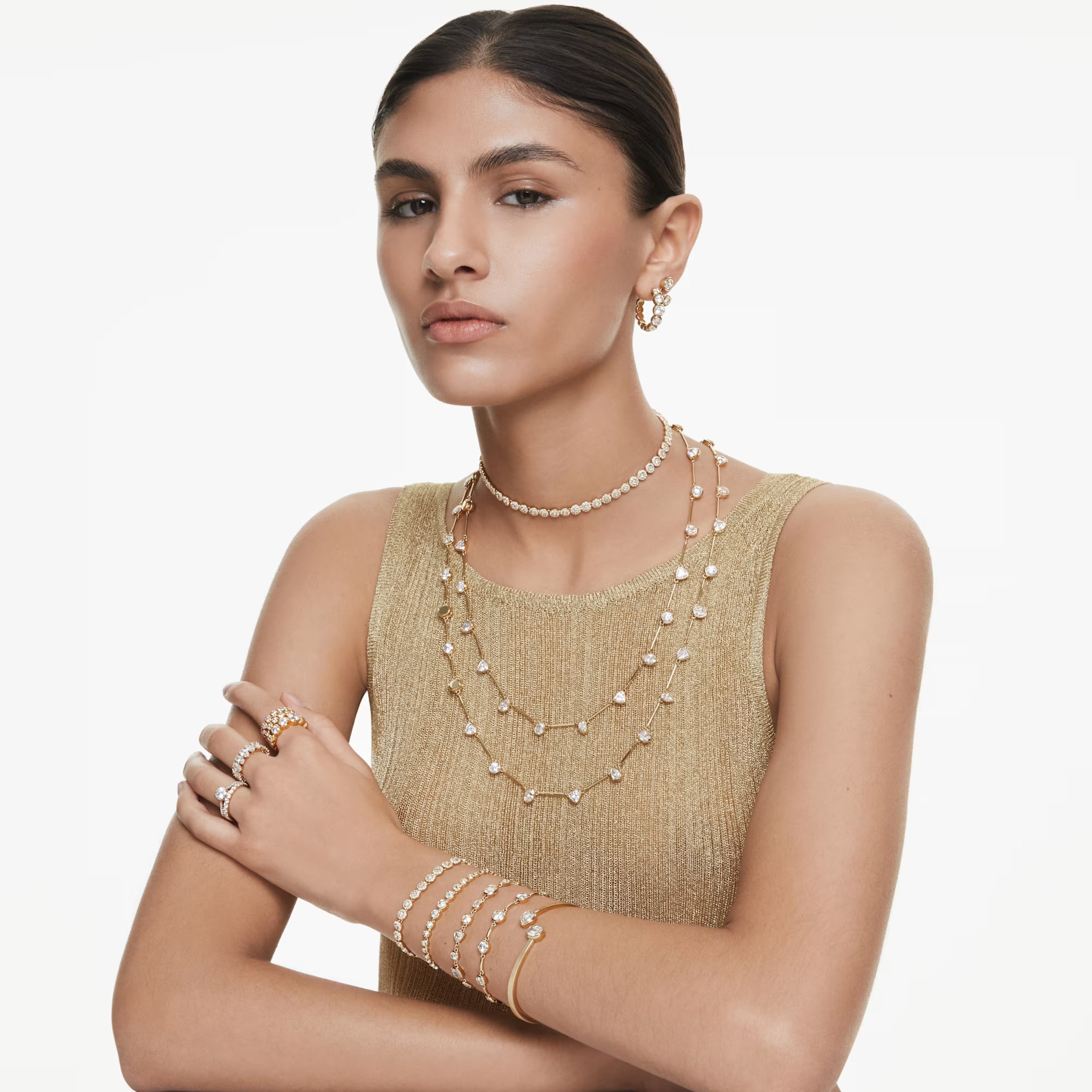 Imber bracelet Mixed round cuts, White, 18k gold finish 5705450