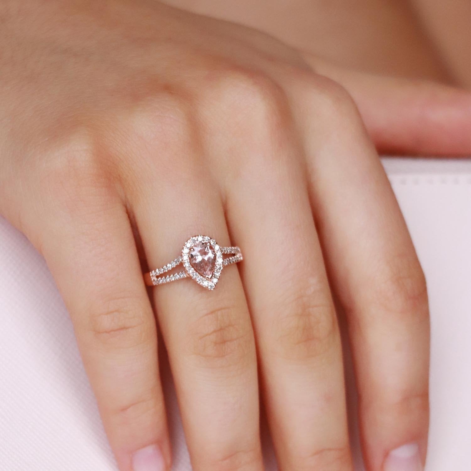 Morganite Pear Ring with 0.25ct Diamonds in 9K Rose Gold