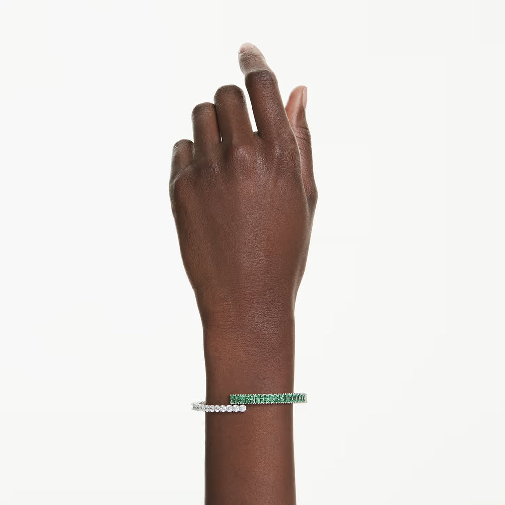Matrix bangle Mixed cuts, Green, Rhodium plated L 5722462