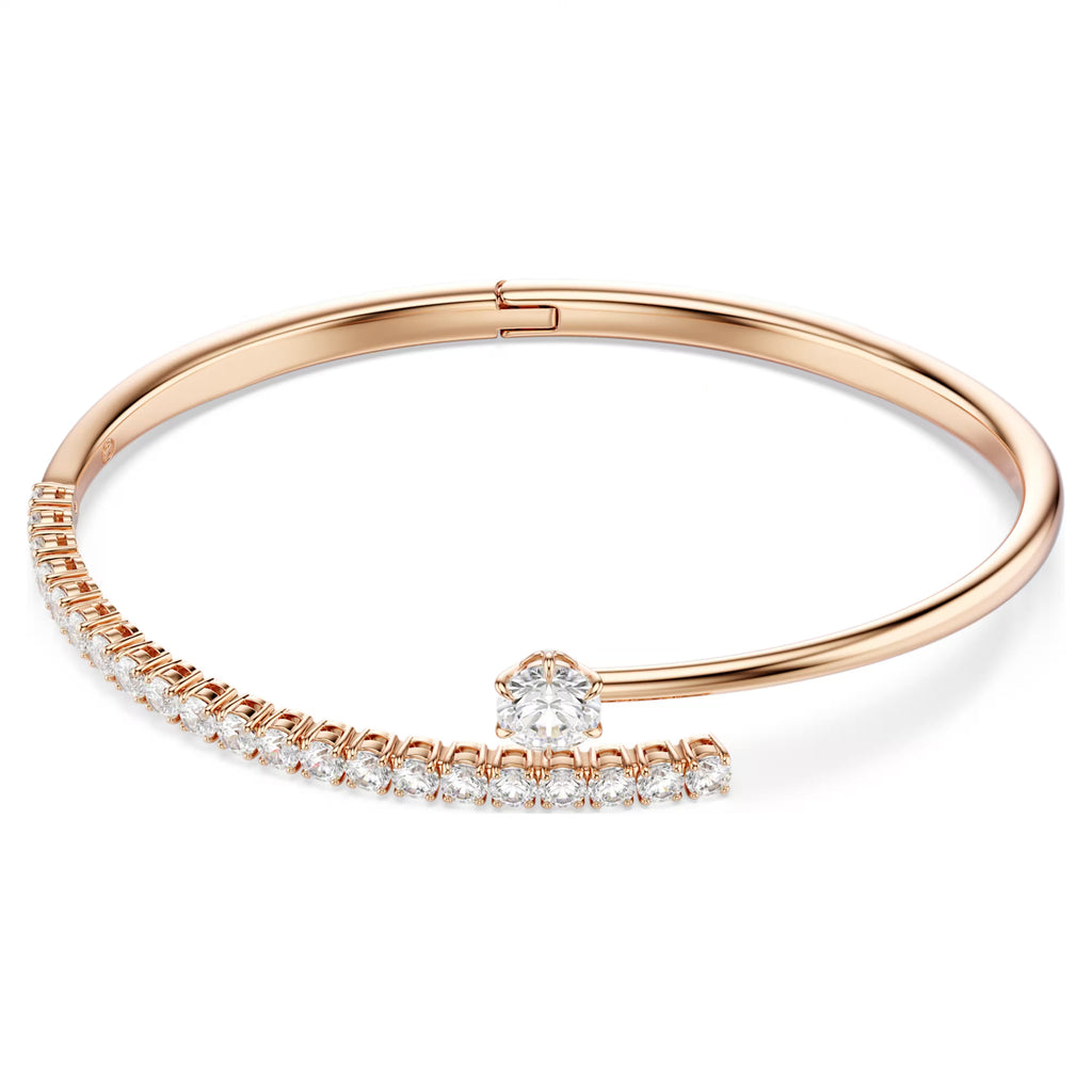 Matrix Round Cut Bangle (White, 18K Rose Gold Finish, Size L). 5763820