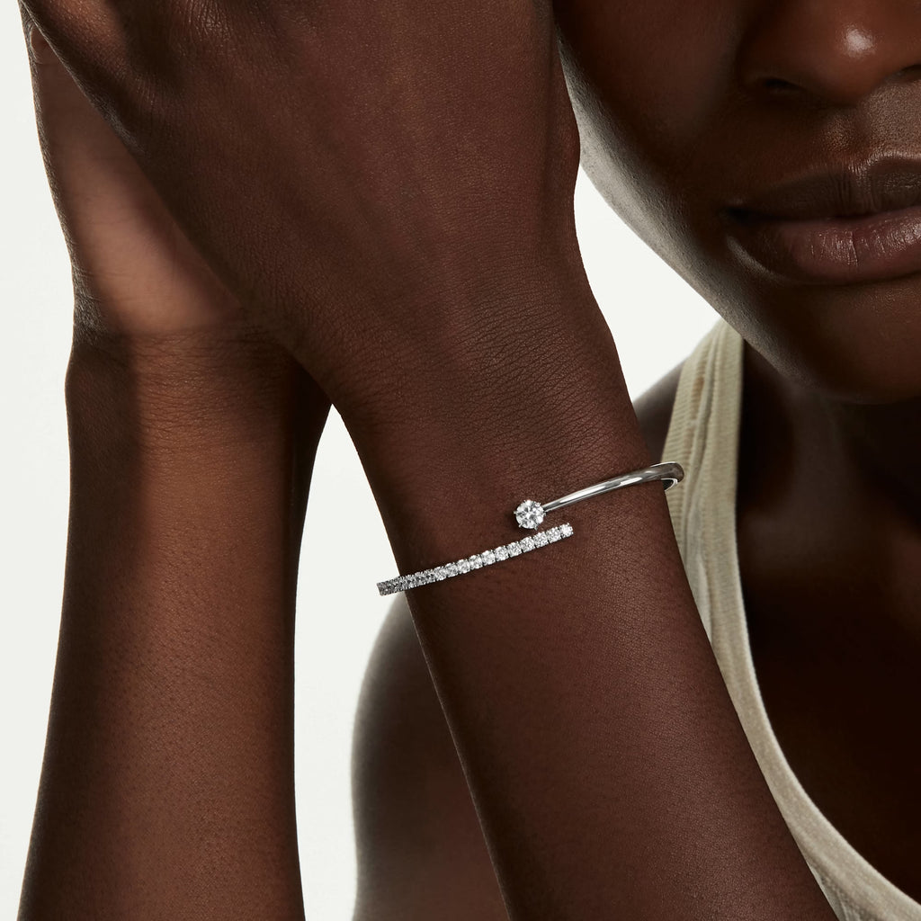 Matrix Round Cut Bangle (White, Rhodium Plated, Size L) 5753569