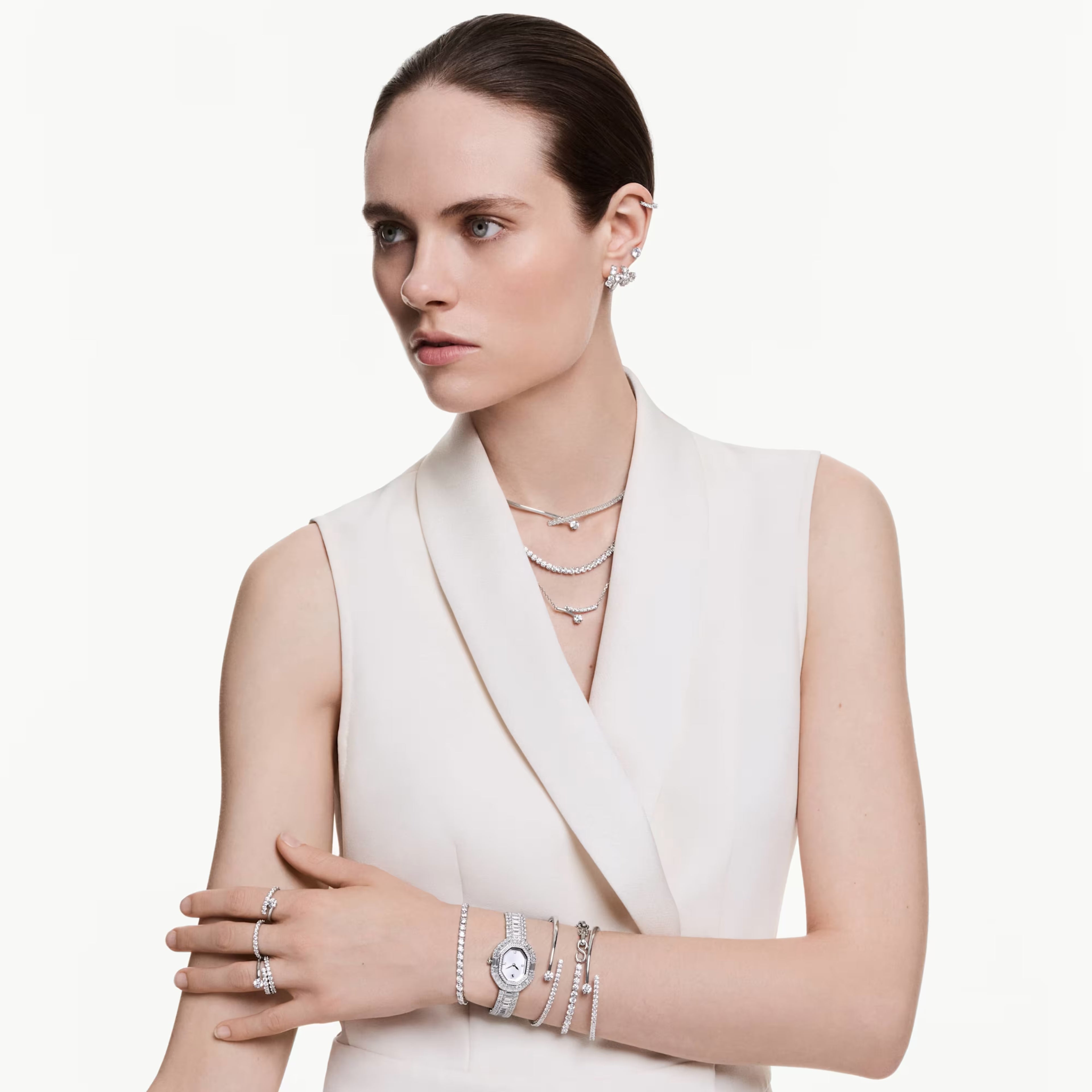 Matrix Round Cut Bangle (White, Rhodium Plated, Size L) 5753569