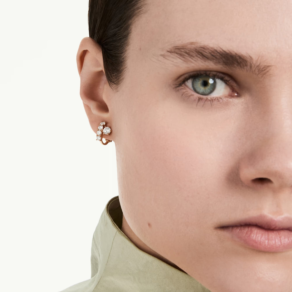 Matrix Round Cut Clip Earrings (White, 18K Rose Gold Finish) 5763822