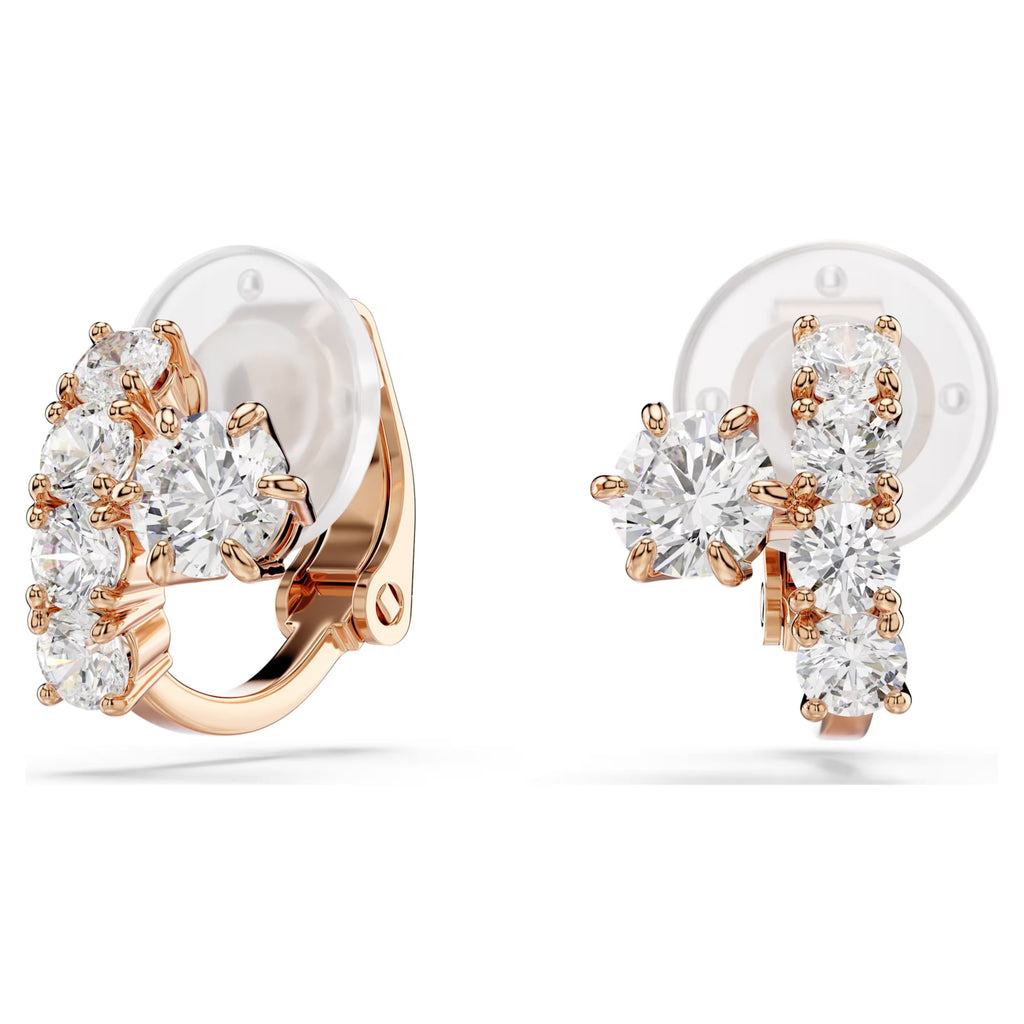 Matrix Round Cut Clip Earrings (White, 18K Rose Gold Finish) 5763822