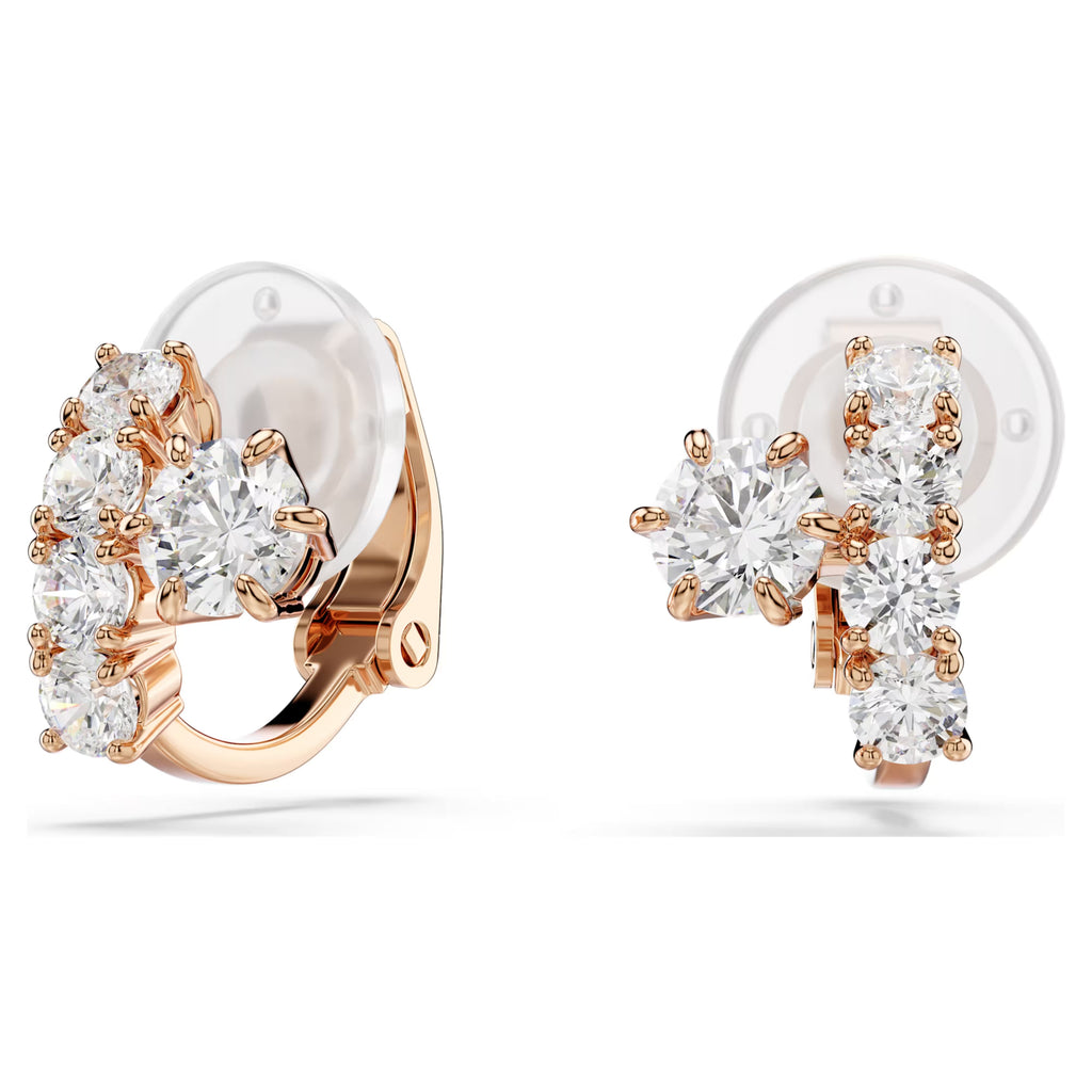Matrix Round Cut Clip Earrings (White, 18K Rose Gold Finish) 5763822