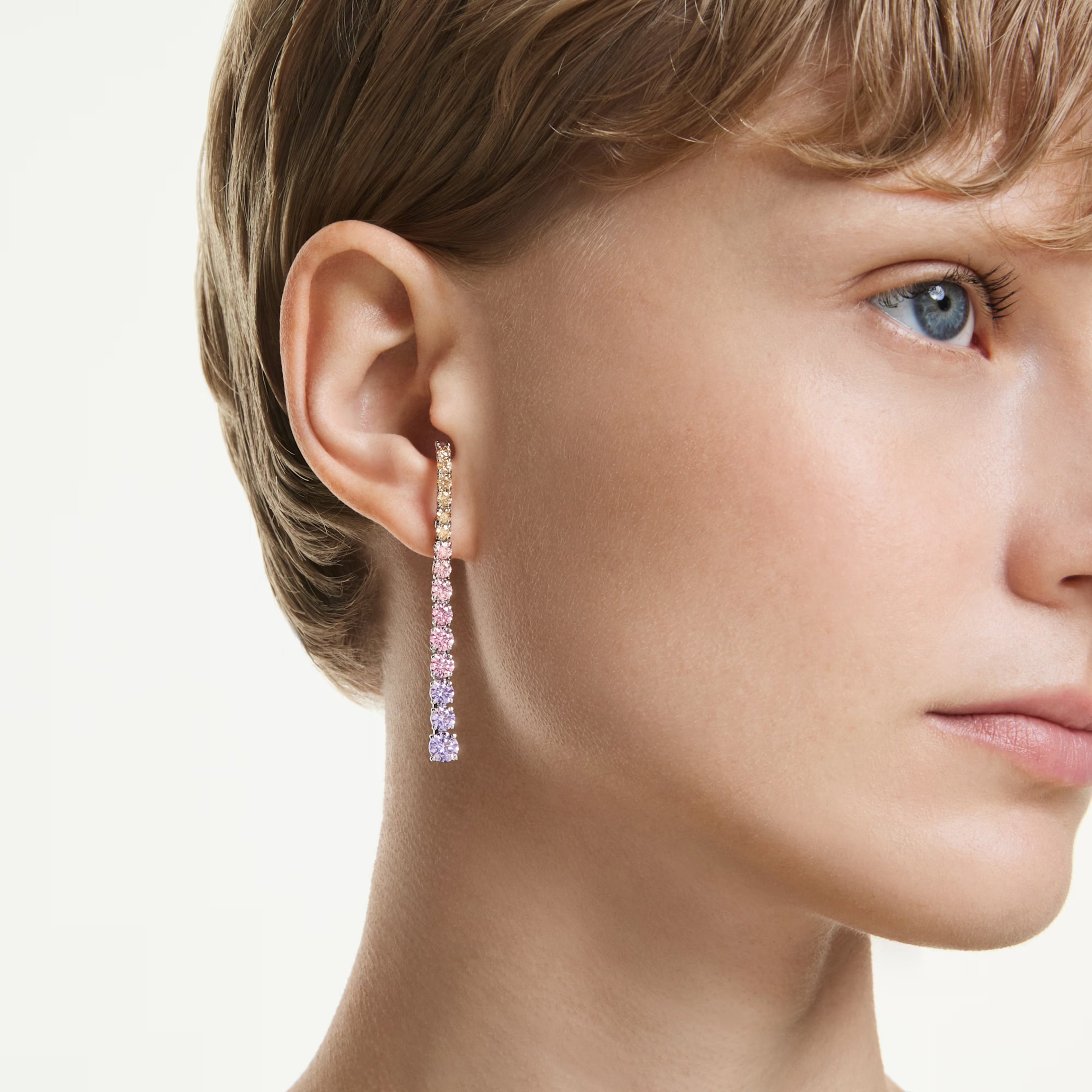 Matrix drop earrings Gradient of round cuts, Multicoloured, Rhodium plated 5751195