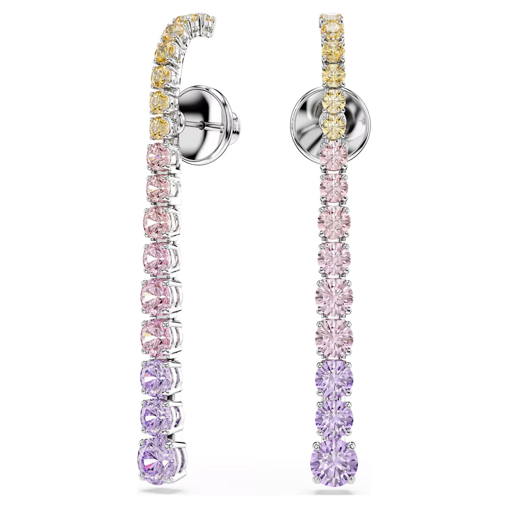 Matrix drop earrings Gradient of round cuts, Multicoloured, Rhodium plated 5751195