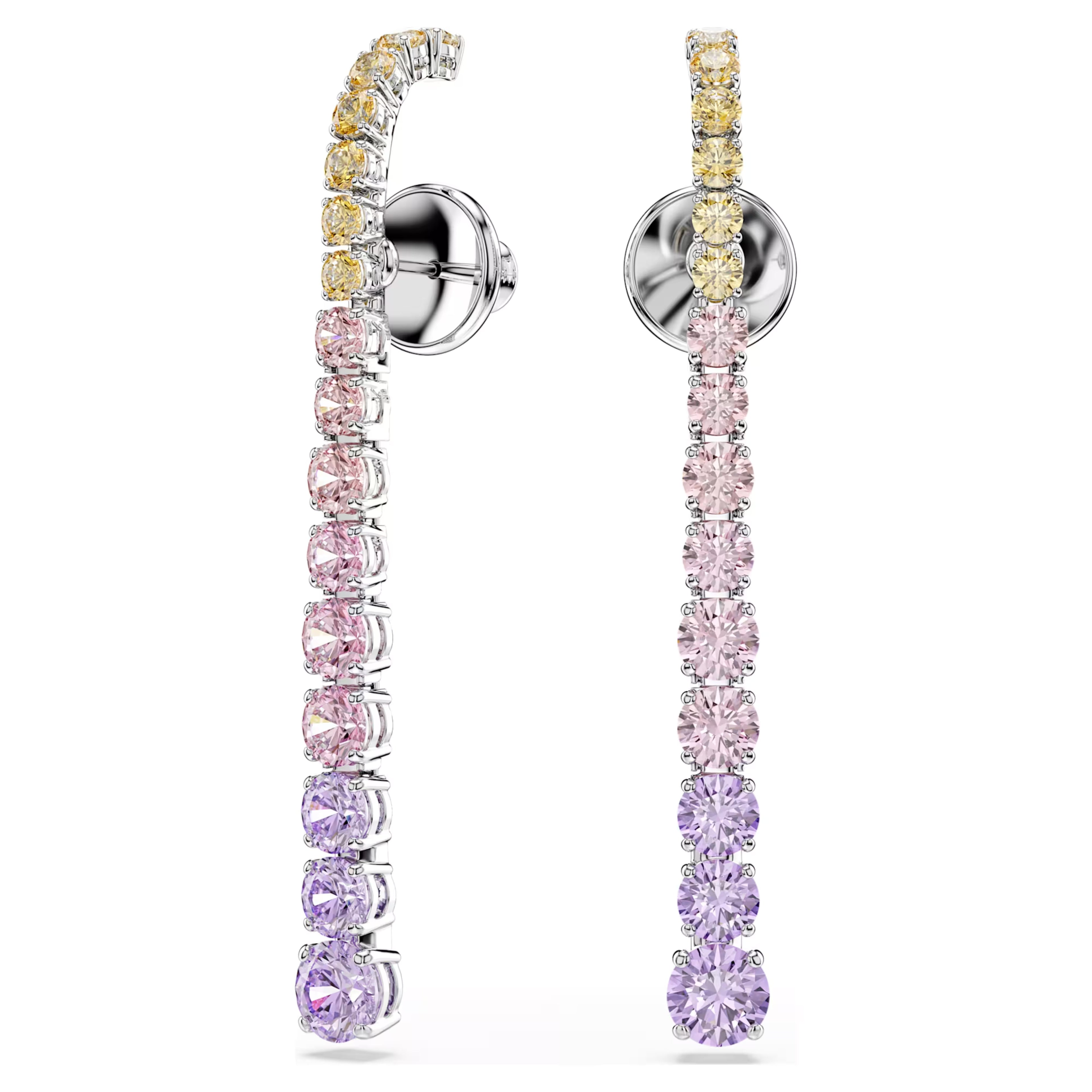 Matrix drop earrings Gradient of round cuts, Multicoloured, Rhodium plated 5751195