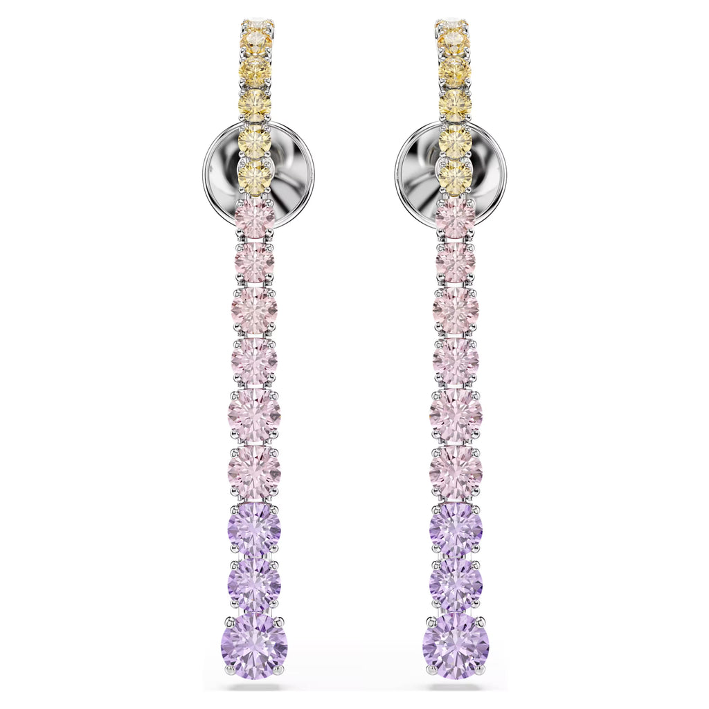 Matrix drop earrings Gradient of round cuts, Multicoloured, Rhodium plated 5751195
