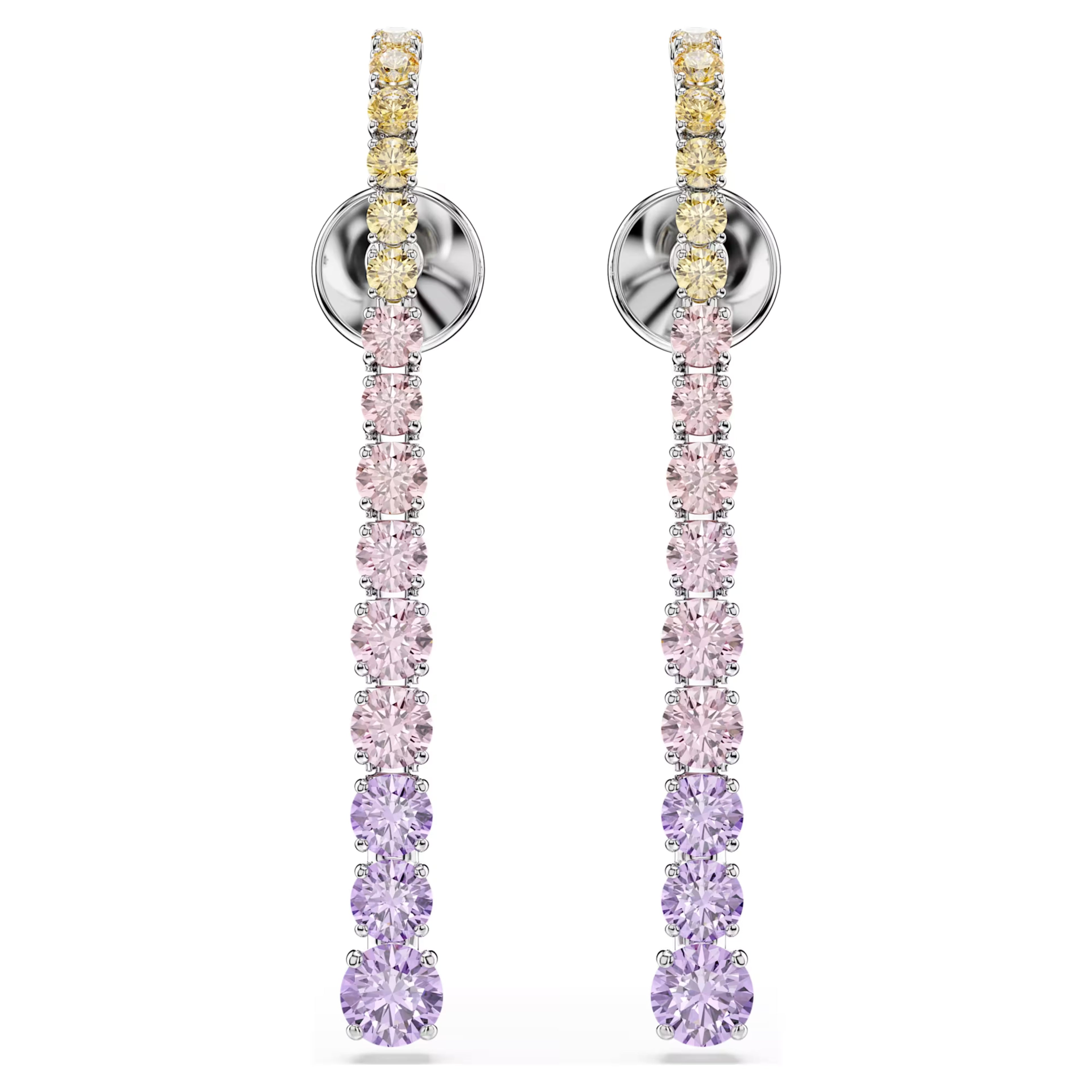 Matrix drop earrings Gradient of round cuts, Multicoloured, Rhodium plated 5751195