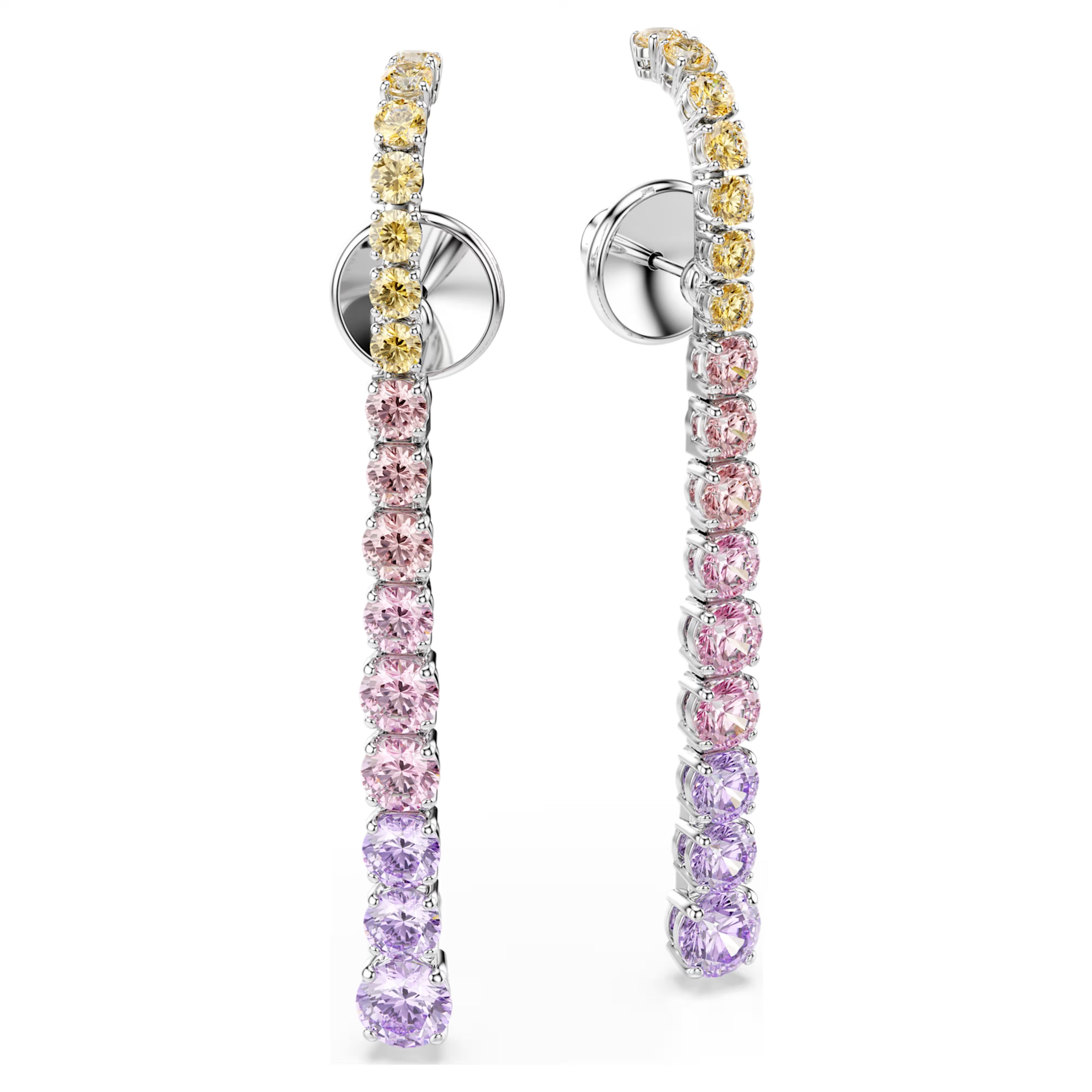 Matrix drop earrings Gradient of round cuts, Multicoloured, Rhodium plated 5751195
