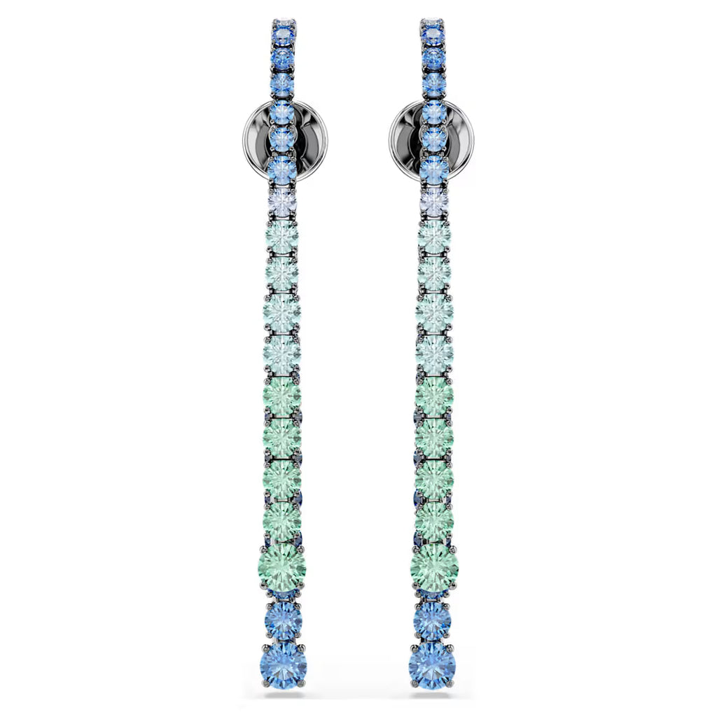 Matrix drop earrings Gradient of round cuts, Multicoloured, Ruthenium plated 5741390