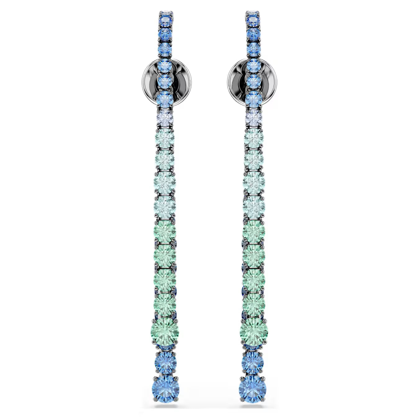 Matrix drop earrings Gradient of round cuts, Multicoloured, Ruthenium plated 5741390